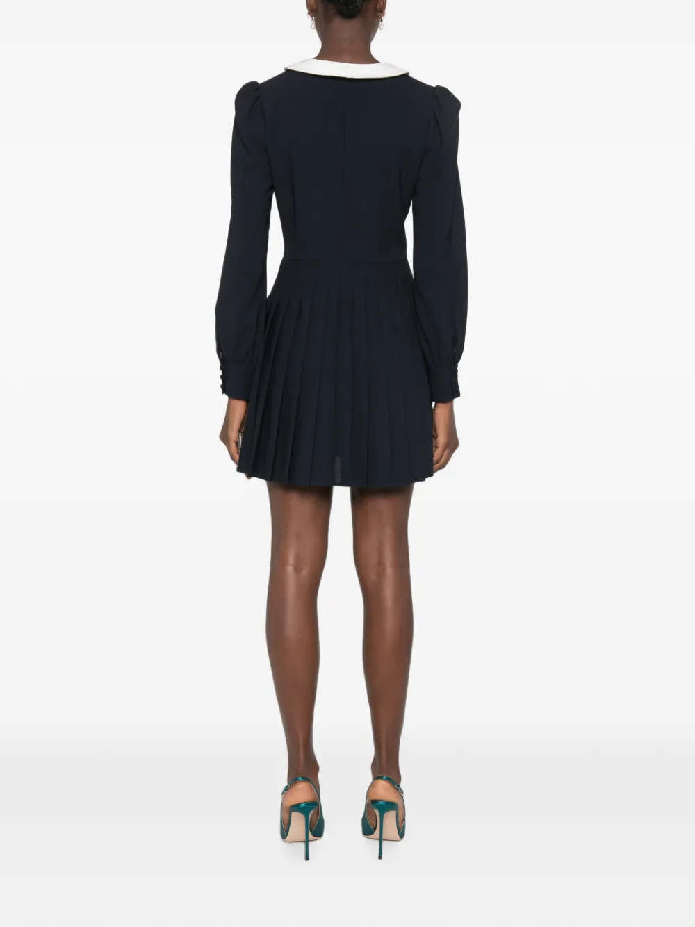 Alessandra Rich Wollen crêpe mini-jurk met plooirok Blauw