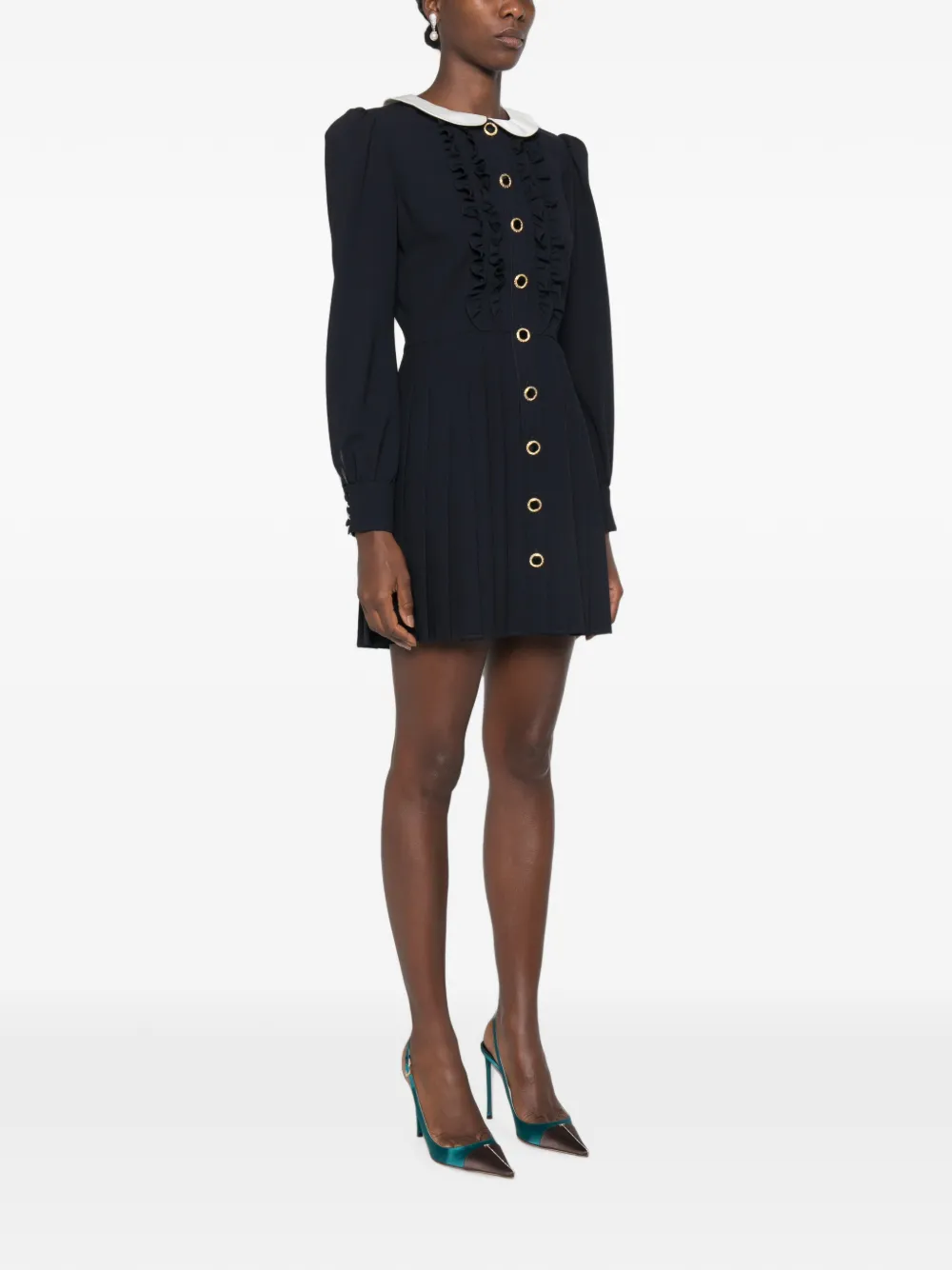 Alessandra Rich Wollen crêpe mini-jurk met plooirok Blauw
