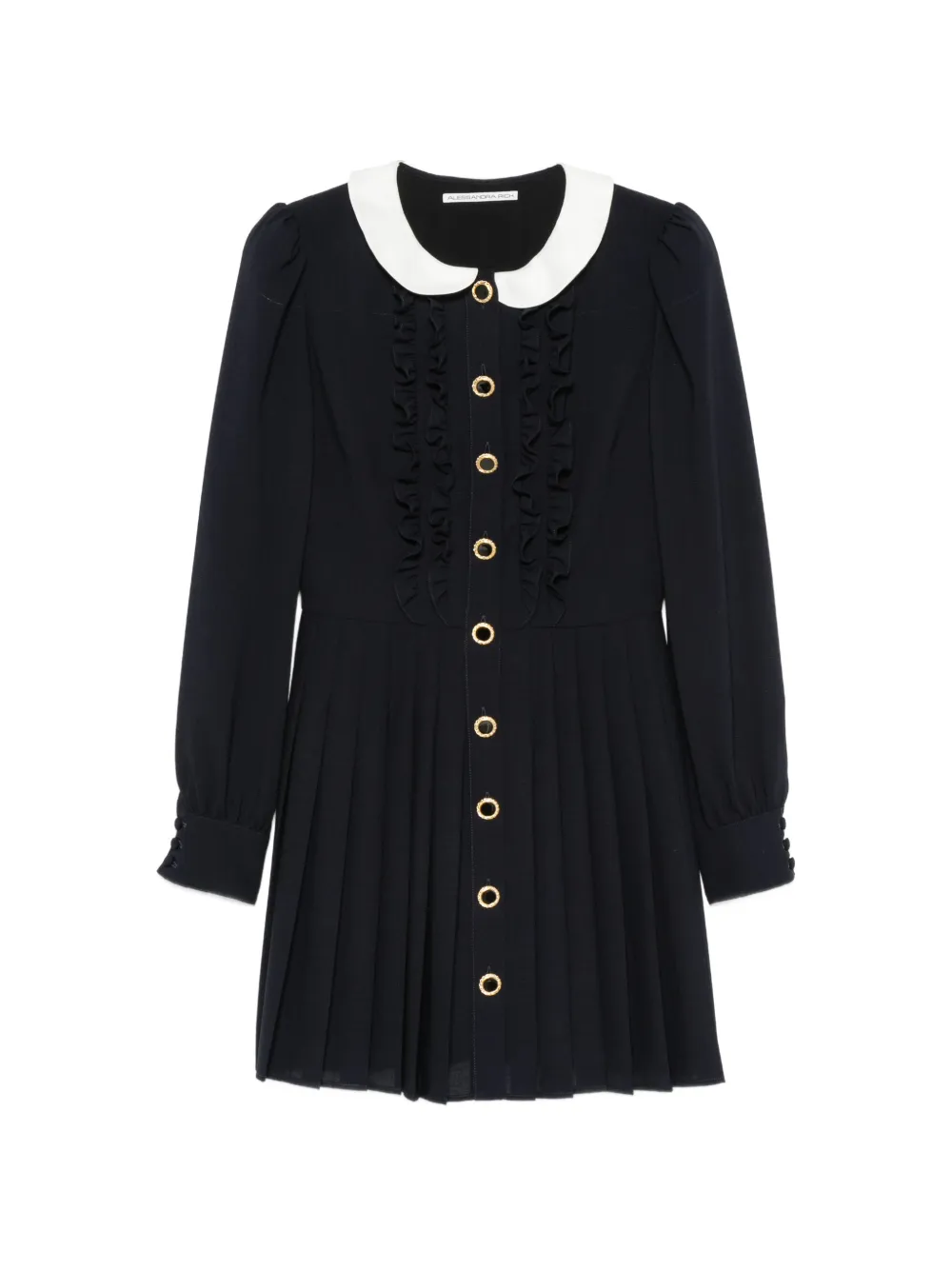 Alessandra Rich Wollen crêpe mini-jurk met plooirok Blauw