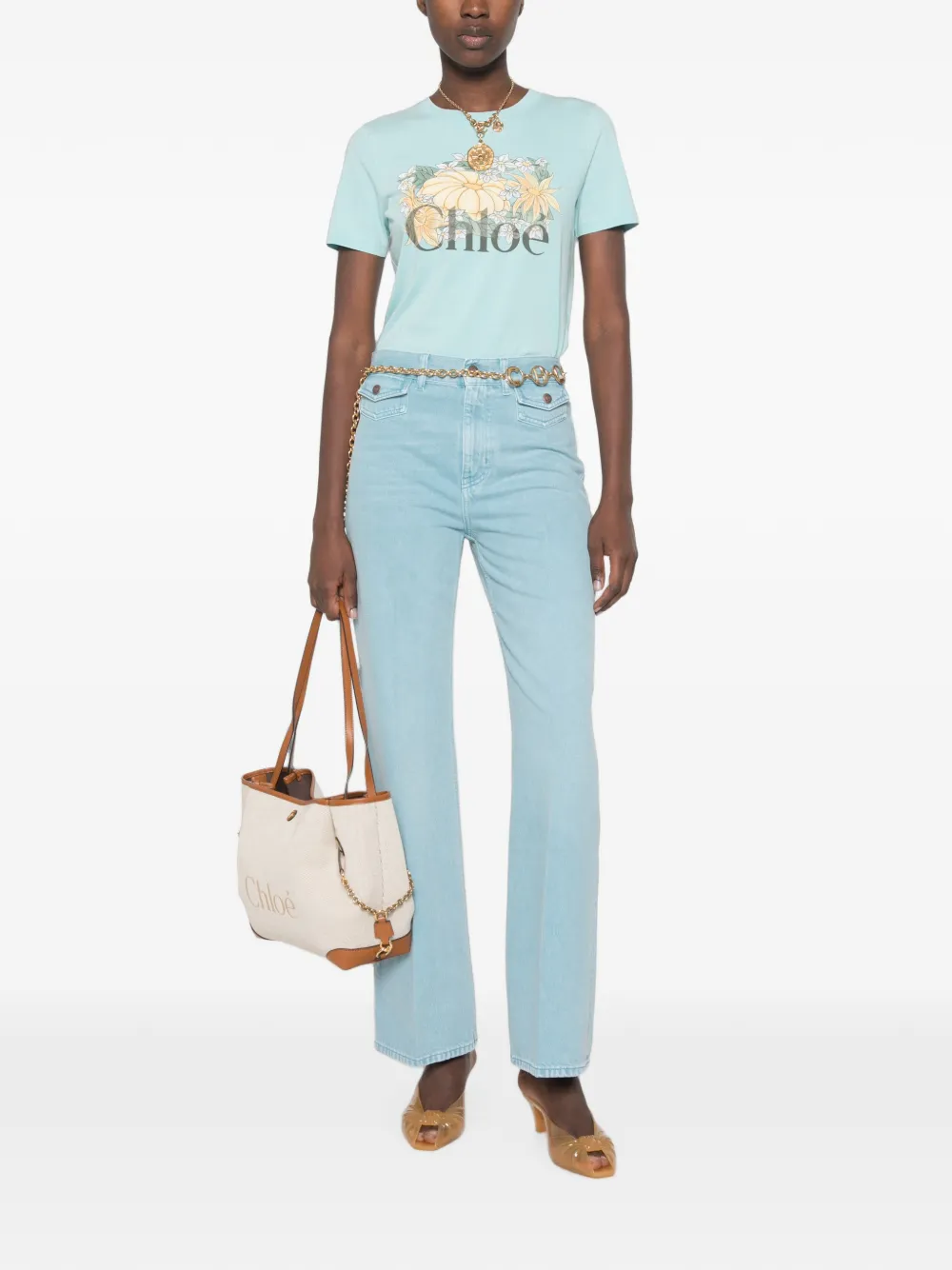 Chloé T-shirt met bloemen-print Blauw