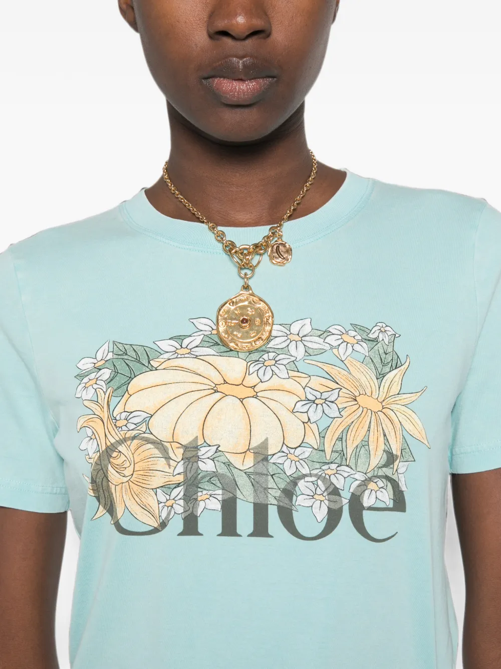 Chloé T-shirt met bloemen-print Blauw