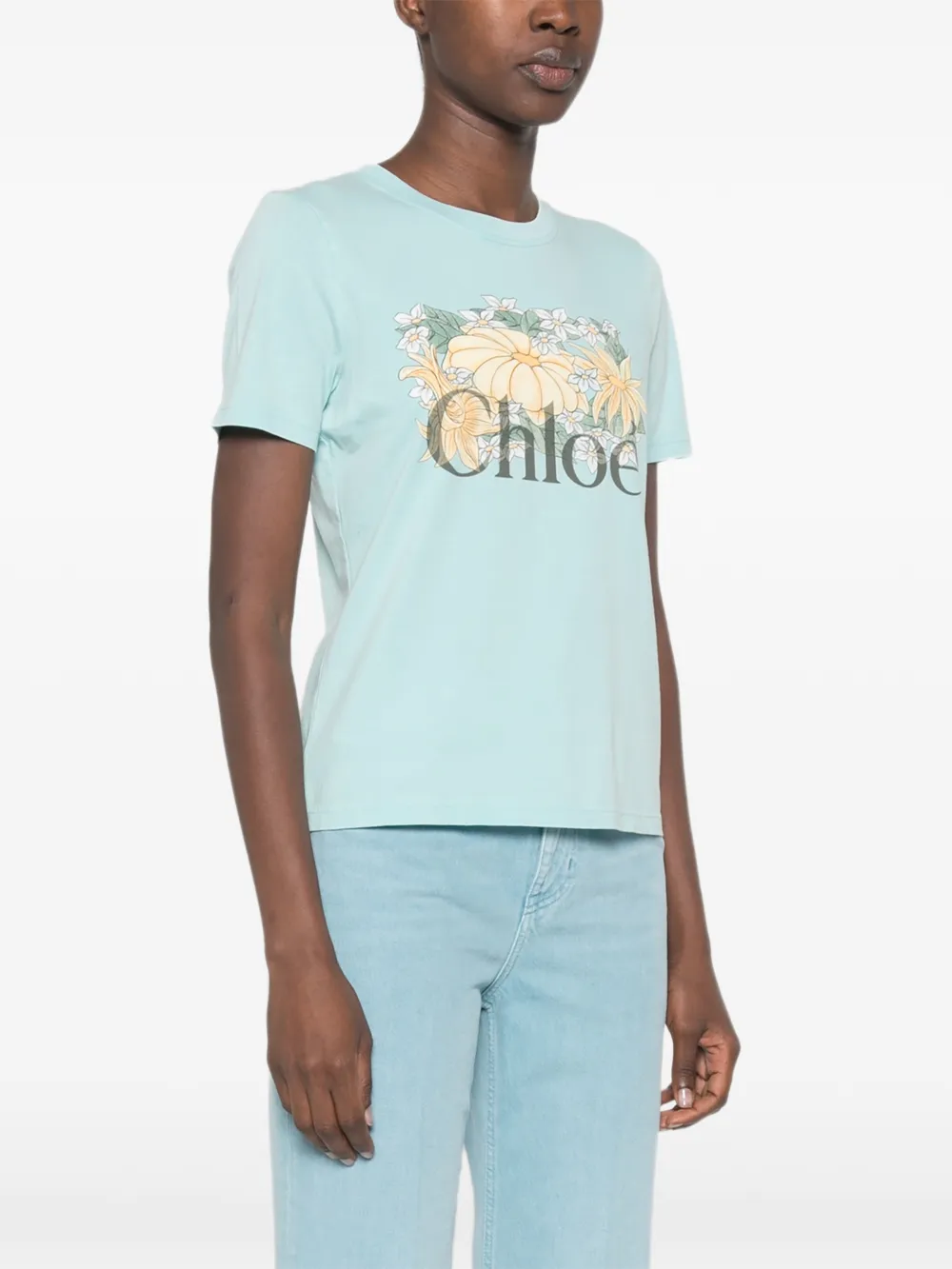 Chloé T-shirt met bloemen-print Blauw