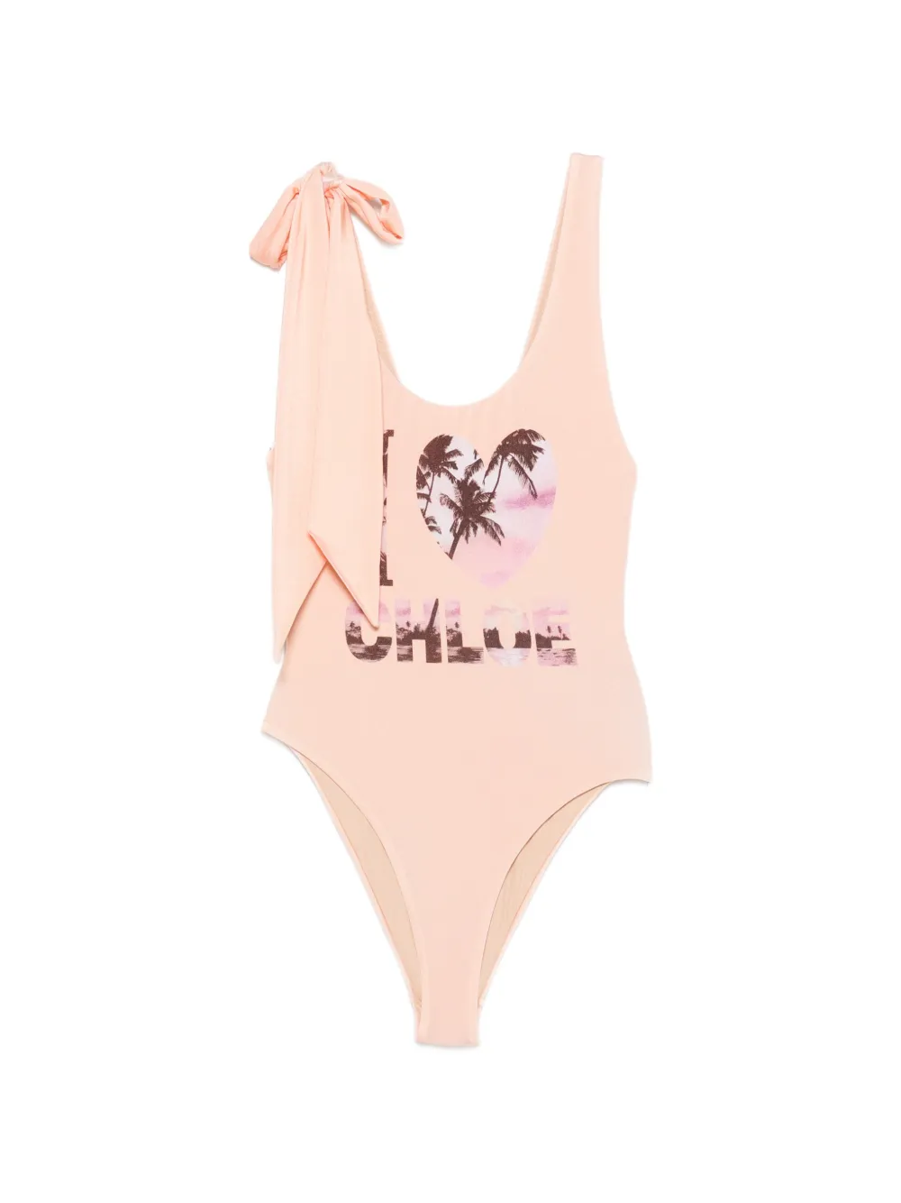 Chloé bow-detail graphic-print swimsuit - Rosa