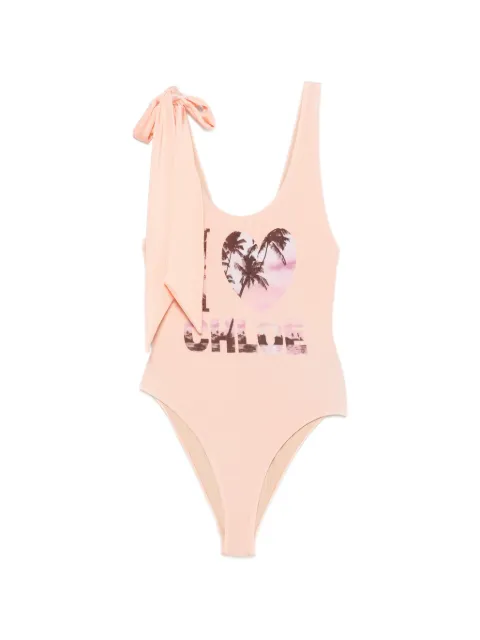 Chloé bow-detail graphic-print swimsuit