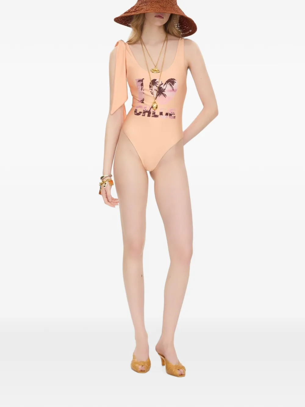 Chloé Badpak met strikbandje en logo Roze