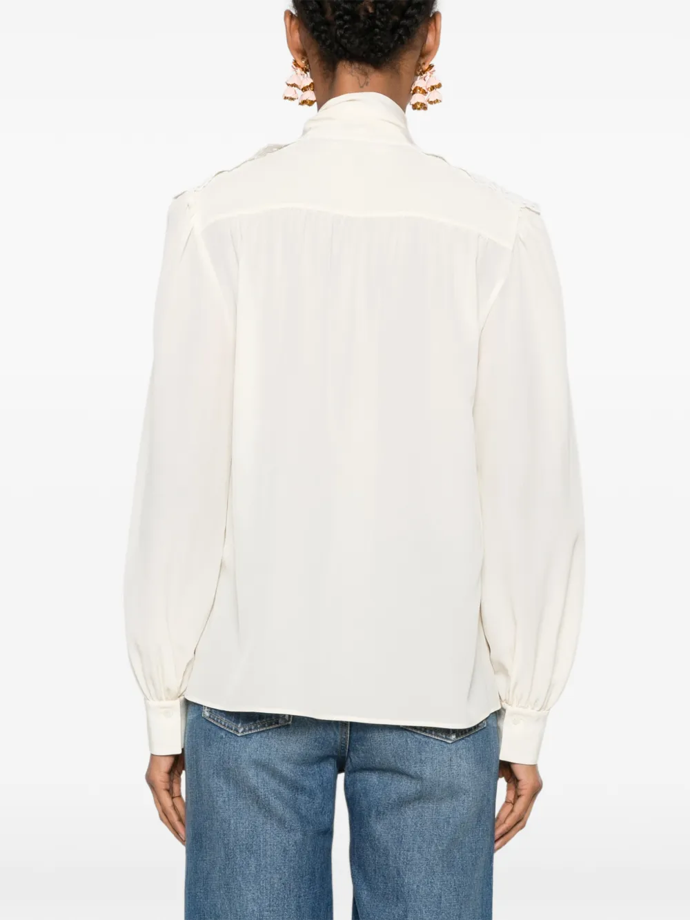 Chloé Blouse met kanten afwerking en strik Beige