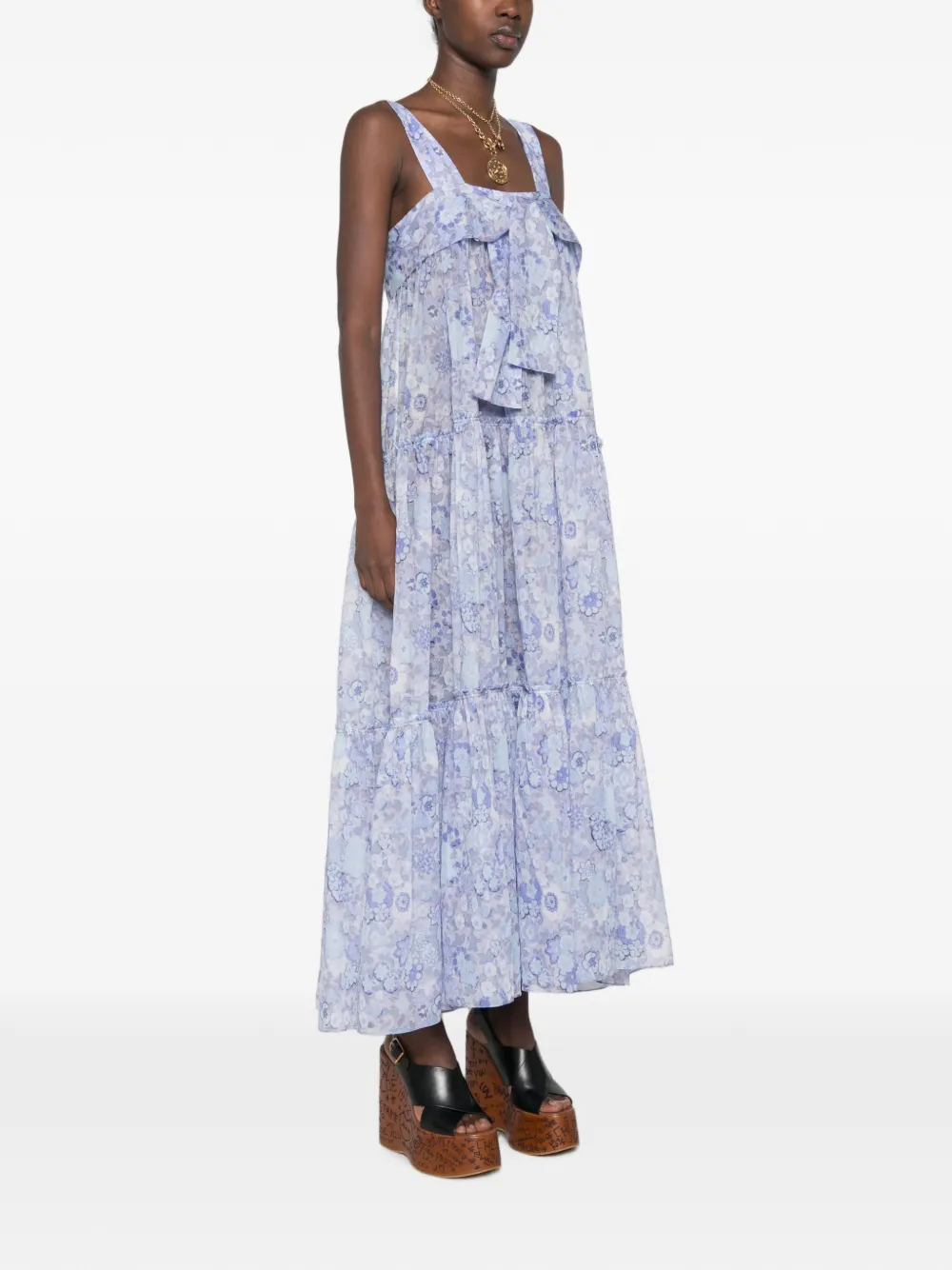 Chloé Gelaagde maxi-jurk in katoenen voile Blauw
