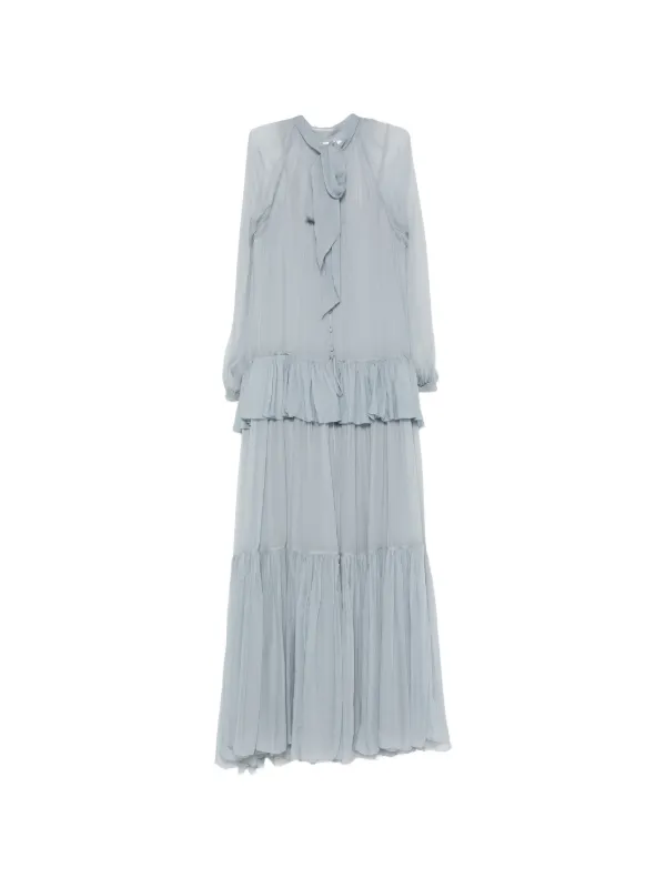 chloe blue silk dress Chloé Ruffled silk-mousseline Maxi | Artisanal architectural front draping