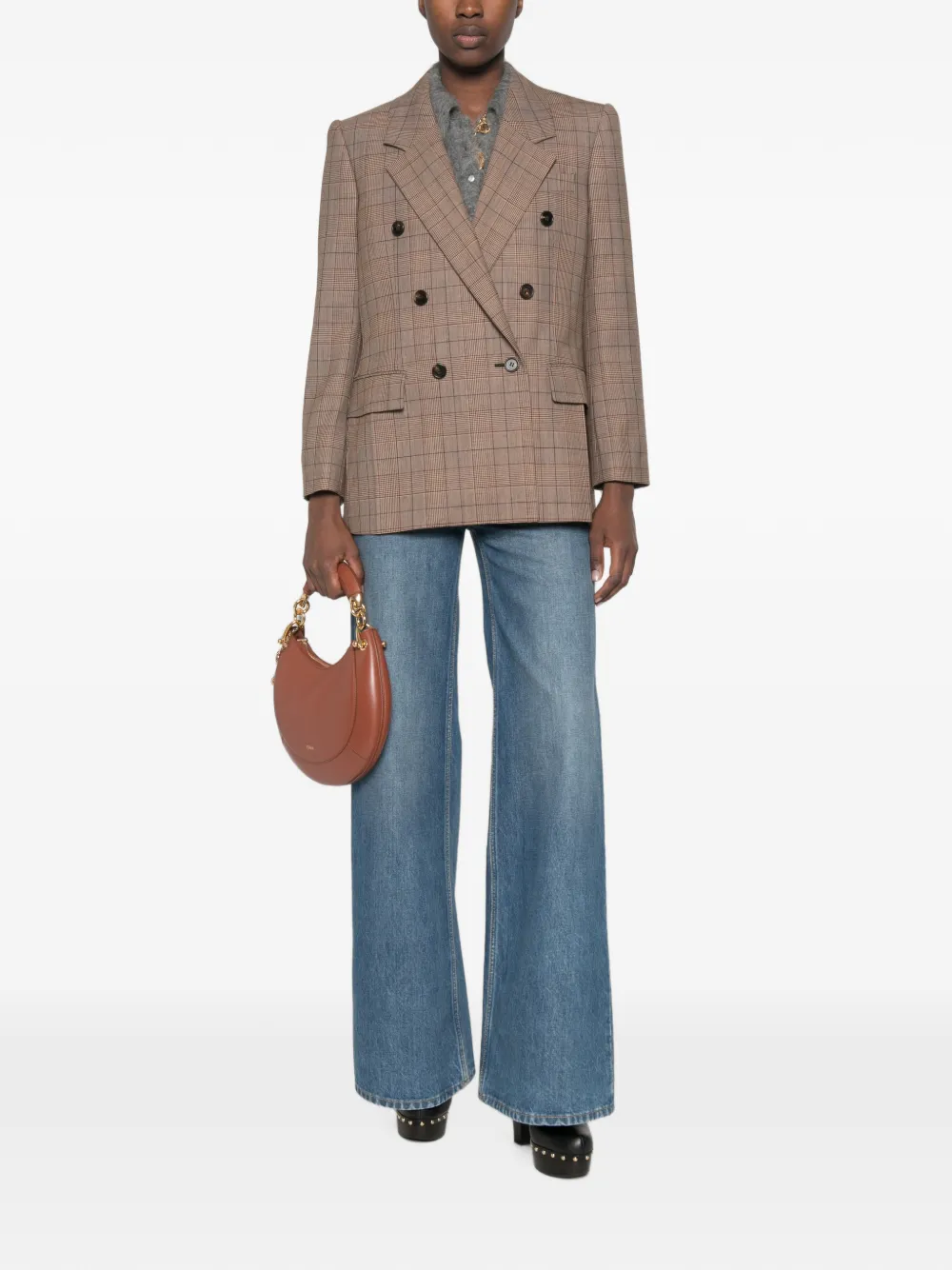 Chloé Geruite wollen blazer met dubbele rij knopen Bruin