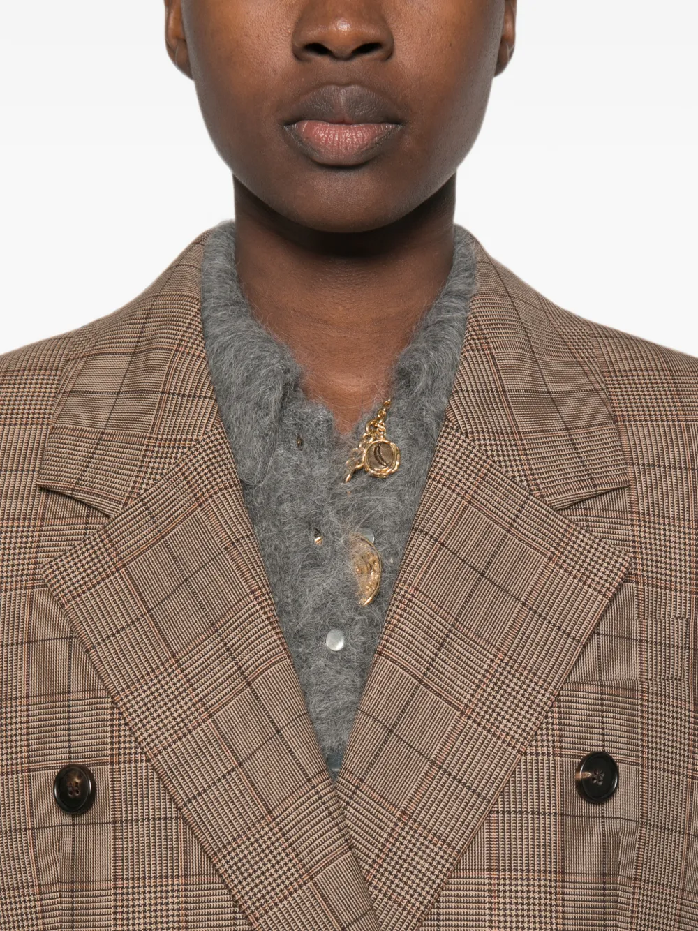 Chloé Geruite wollen blazer met dubbele rij knopen Bruin