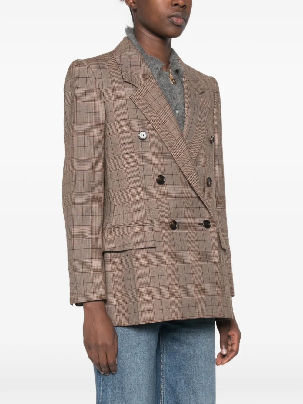 Chloé Geruite wollen blazer met dubbele rij knopen Bruin