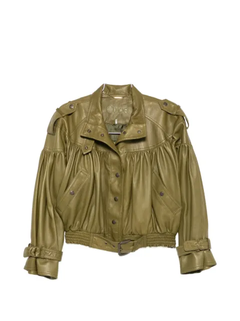 Chloé belted gathered leather jacket