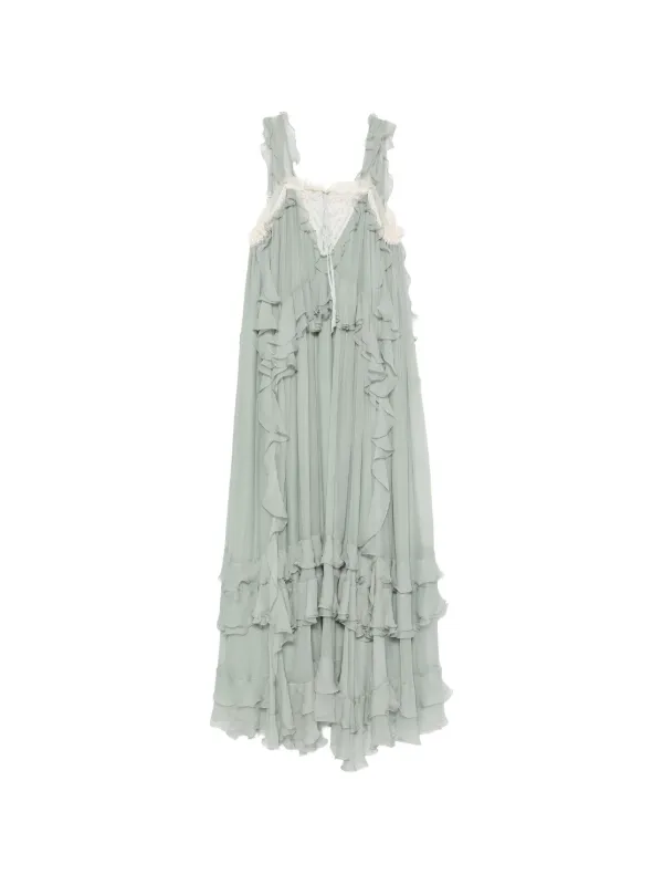 Chloé Ruffled Lace-insert Maxi Dress in Green