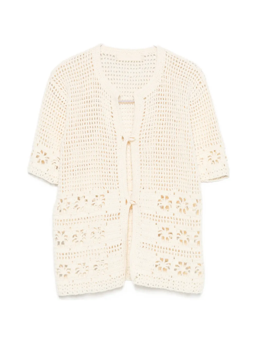TERRY PUESTO crochet-knit shell-embellished cardigan - Toni neutri