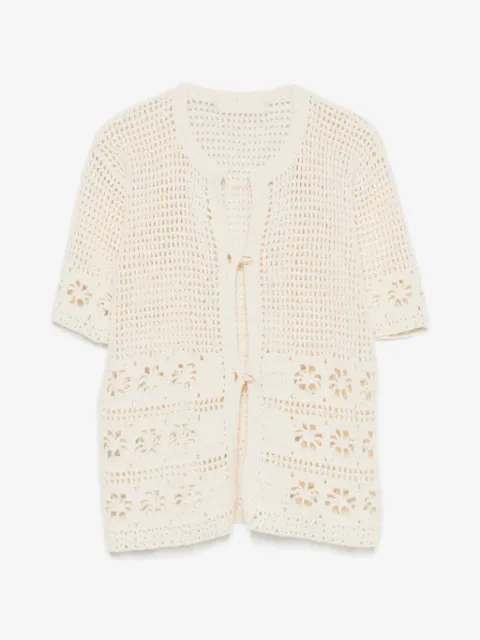 TERRY PUESTO crochet-knit shell-embellished cardigan