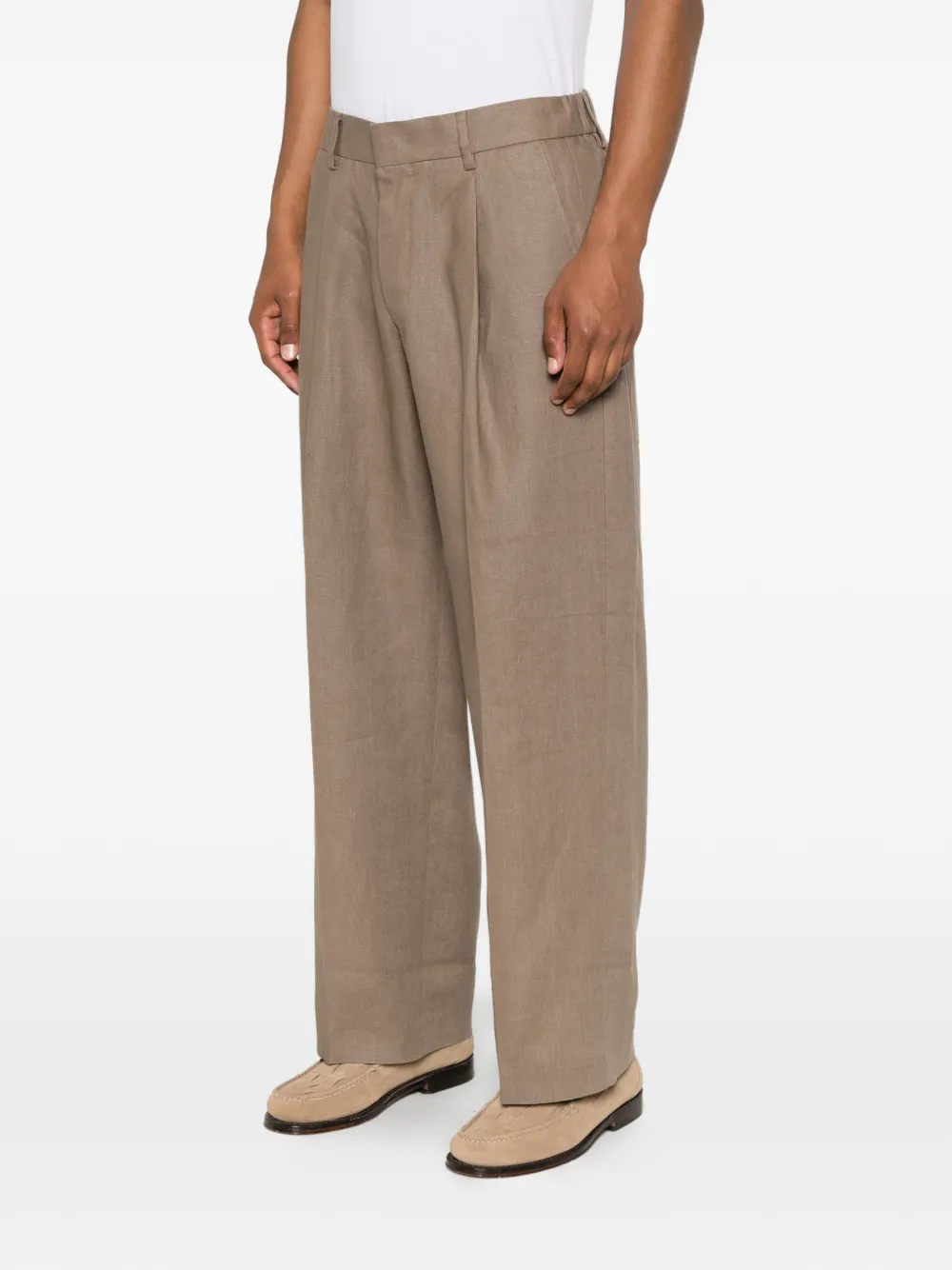 NN07 Kay straight ruimvallende linnen broek Bruin