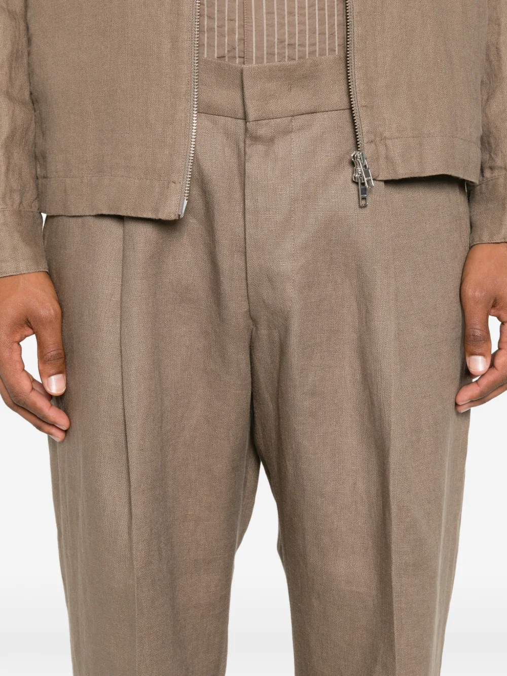 NN07 Kay straight ruimvallende linnen broek Bruin