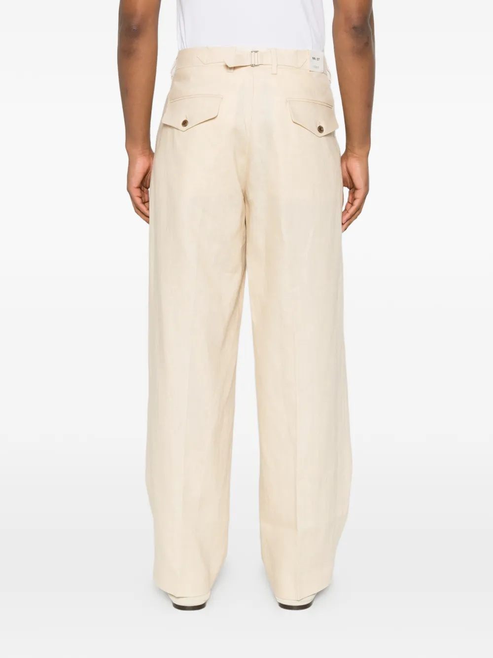 NN07 Justin ruimvallende linnen broek met wijde pijpen Beige