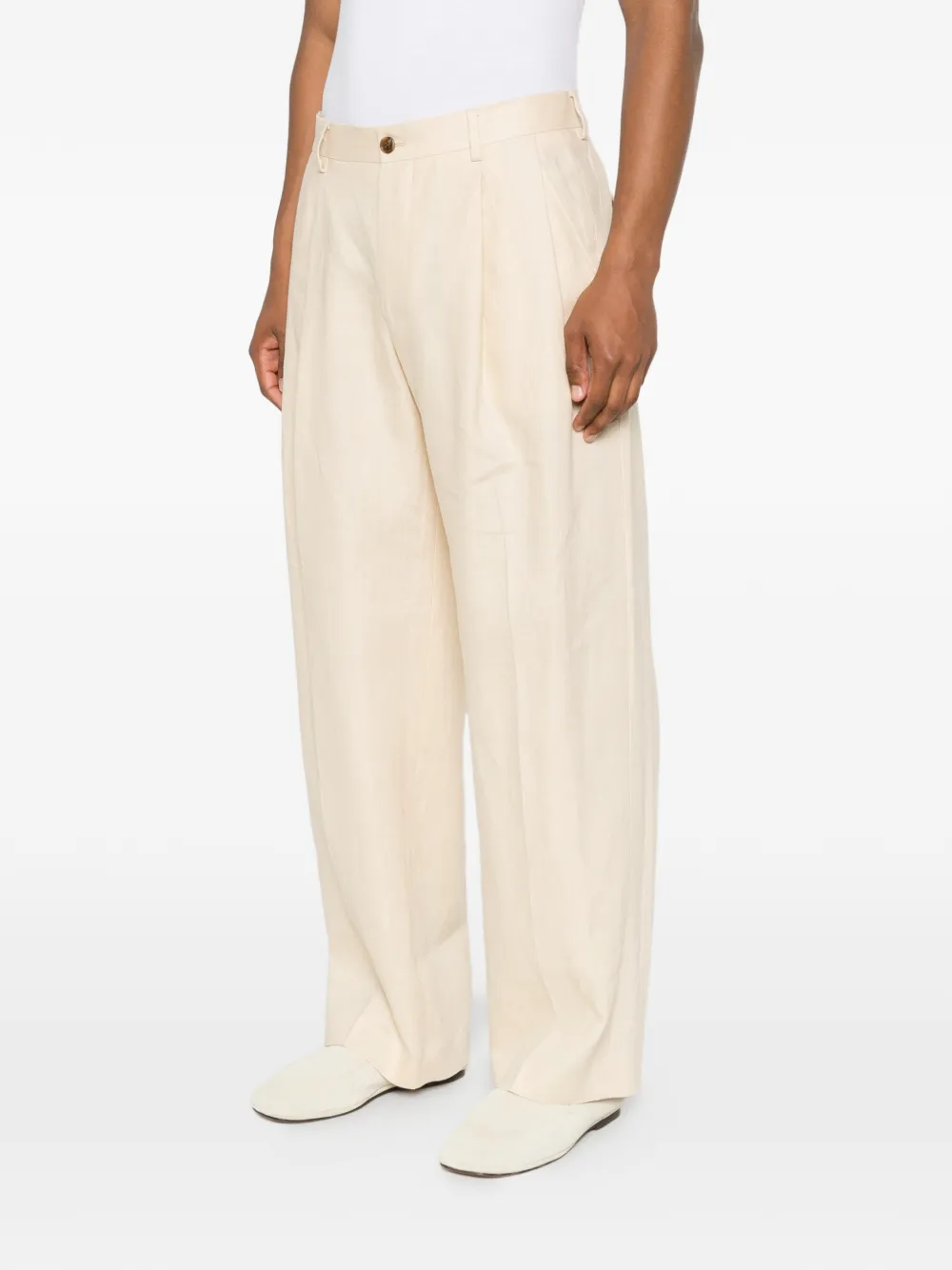 NN07 Justin ruimvallende linnen broek met wijde pijpen Beige