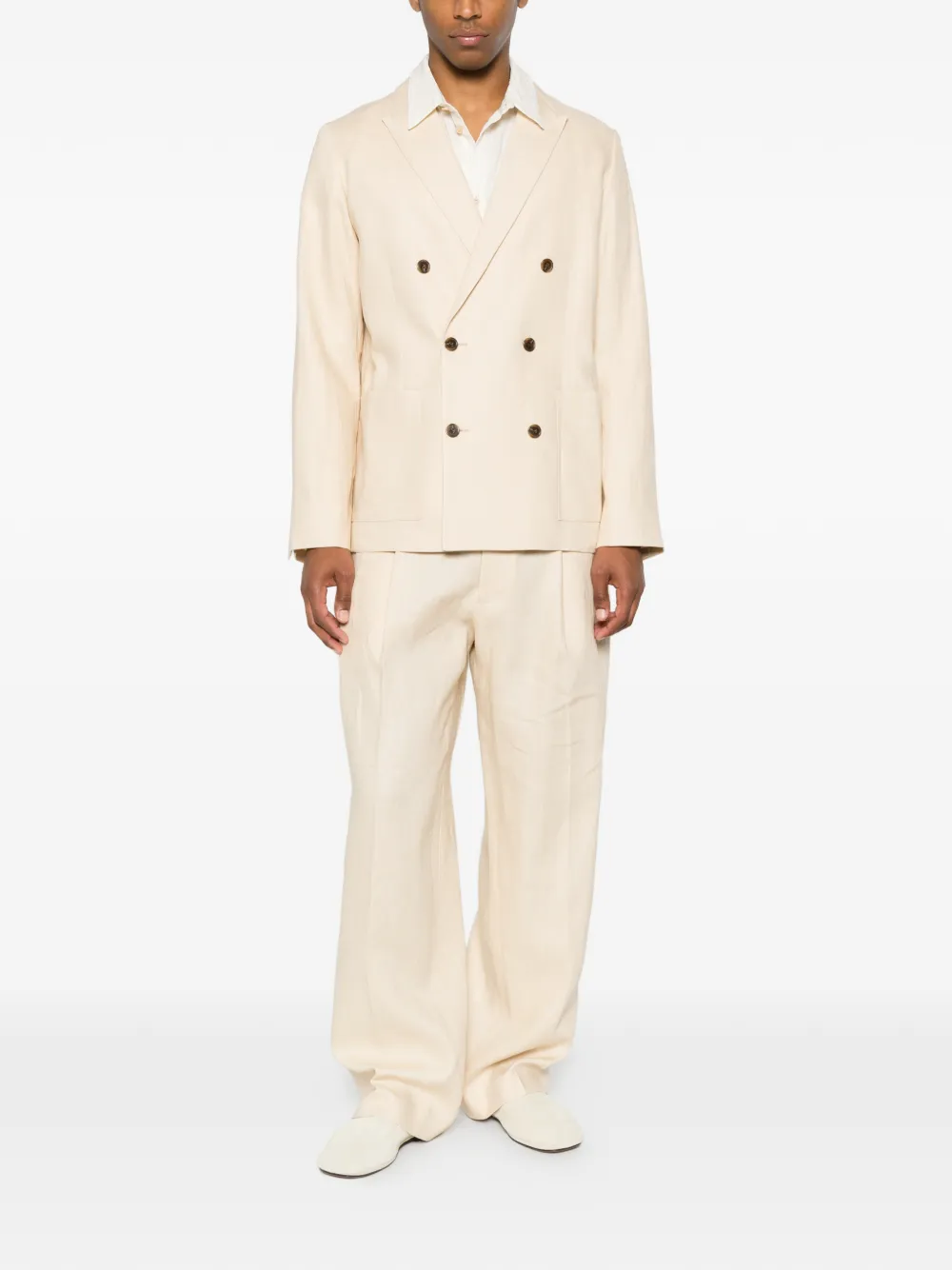 NN07 Justin ruimvallende linnen broek met wijde pijpen Beige