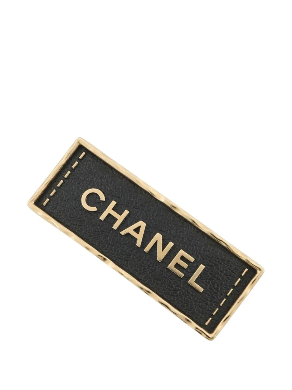 CHANEL Pre-Owned 2023 Gold Plated and Leather Logo Plate Brooch costume brooch - Nero