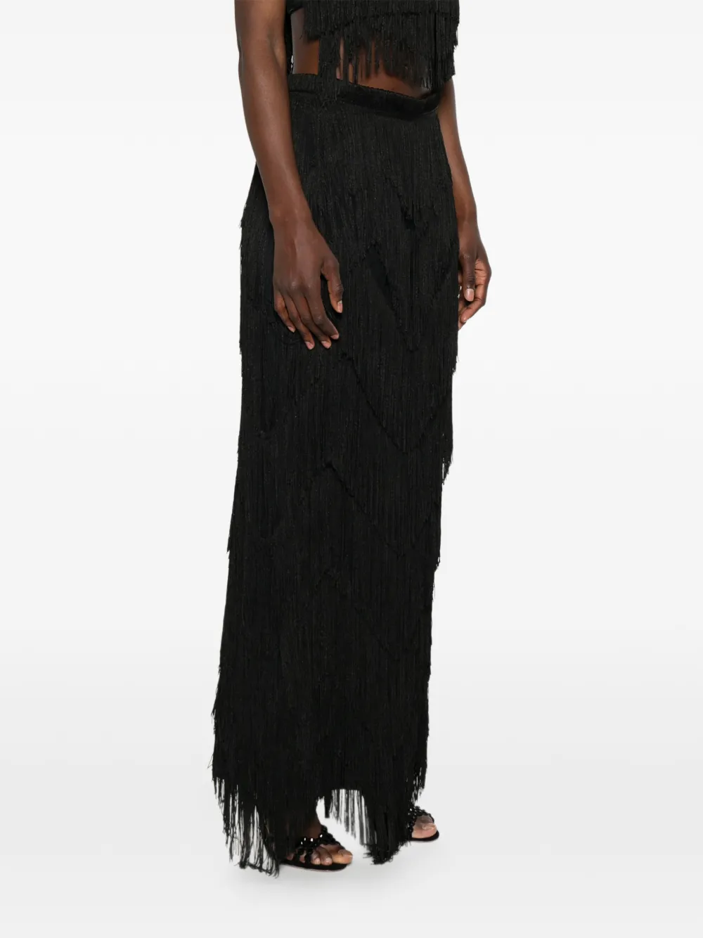  Bless Falda Larga Con Flecos - Negro 