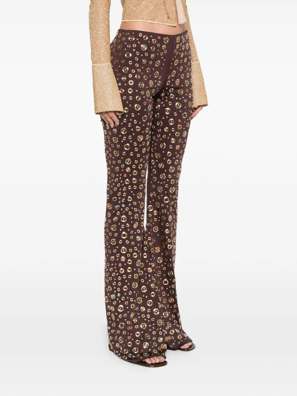  Oséree Embellished Flared Trousers - Brown 