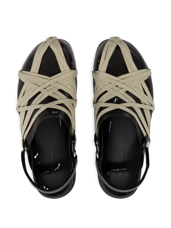 Rick Owens Megalace Cross Strap Mules | Black | FARFETCH