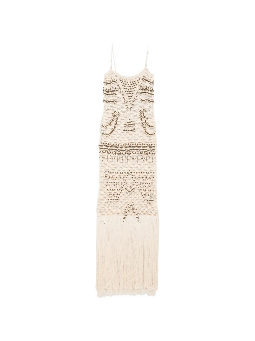 Bless Takara bead-embellished fringed maxi dress - Toni neutri
