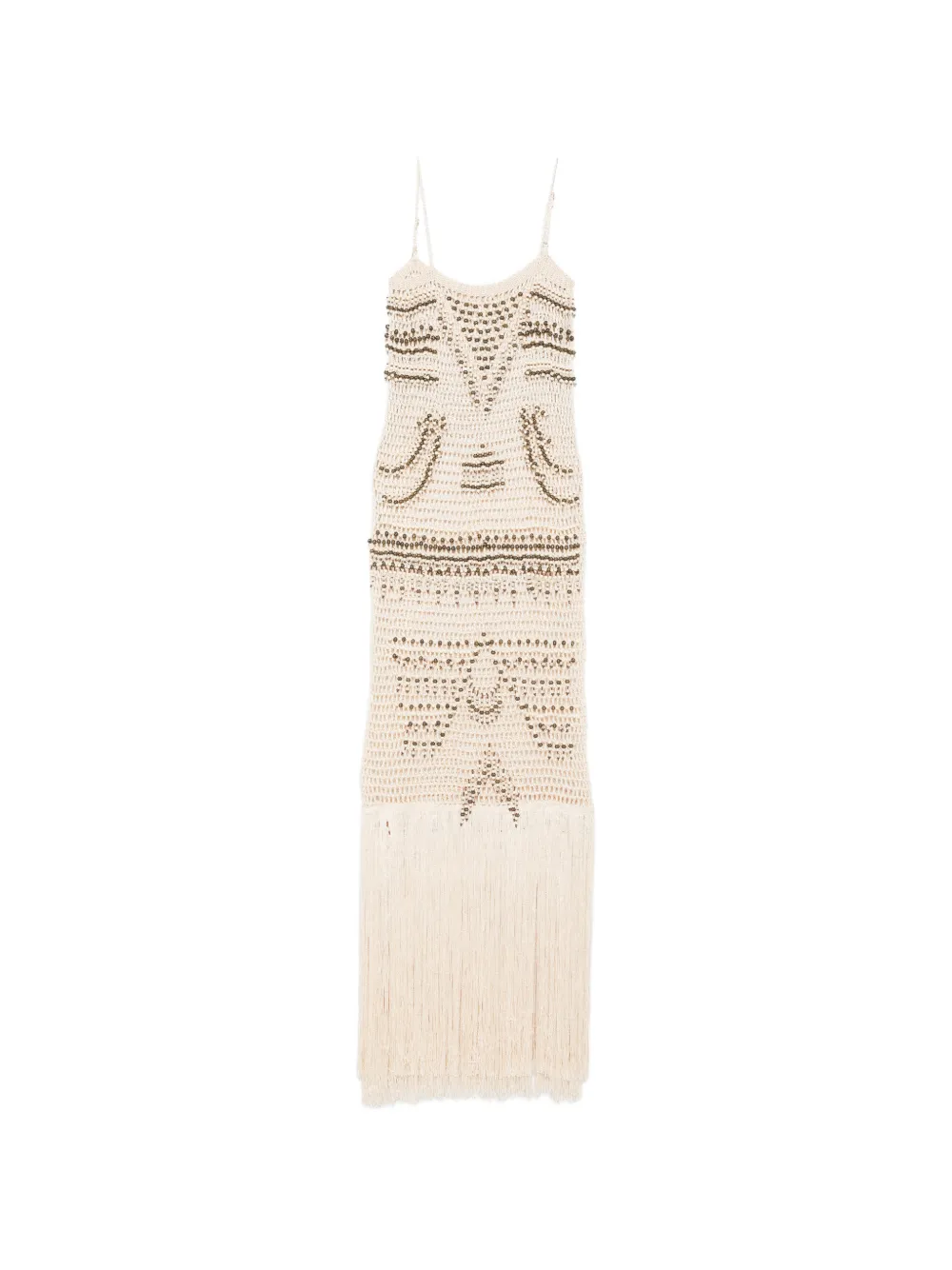 Bless Takara bead-embellished fringed maxi dress - Toni neutri