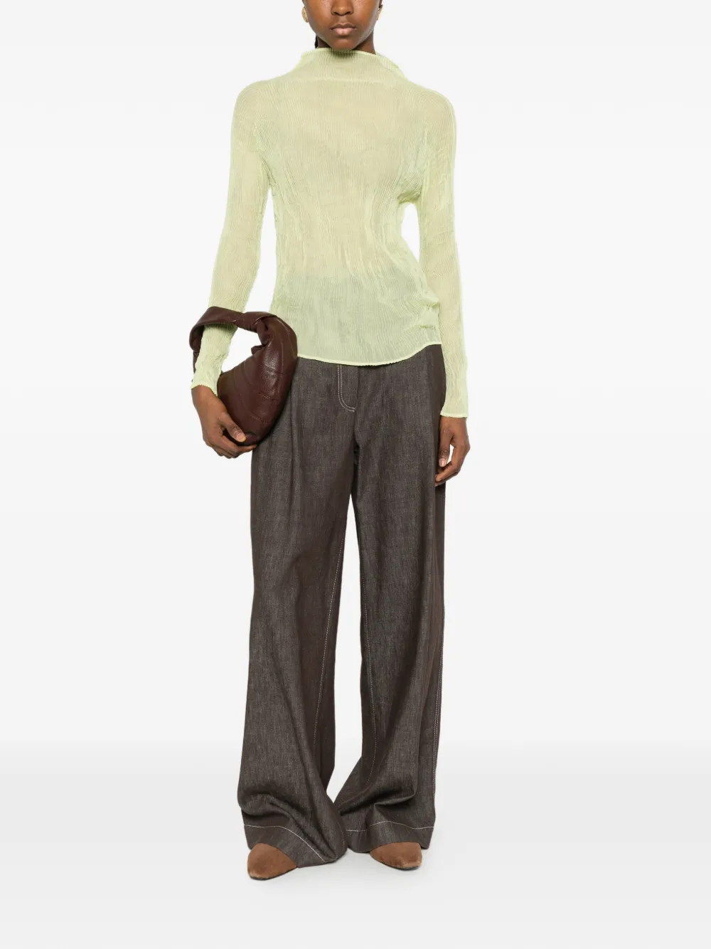  Issey Miyake Ruffled Long-sleeve T-shirt - Green 