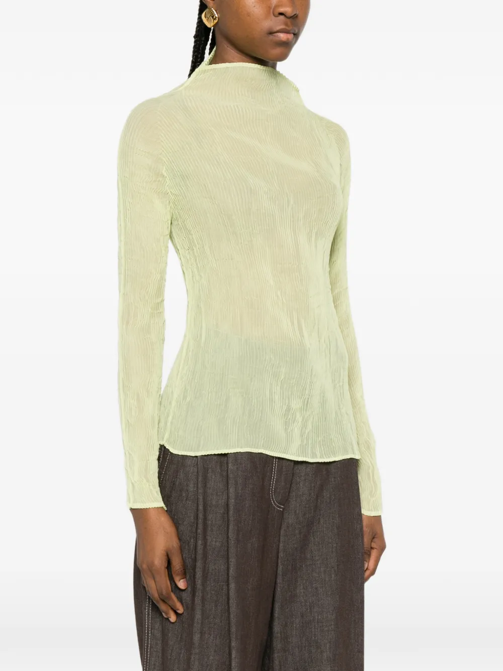  Issey Miyake Ruffled Long-sleeve T-shirt - Green 