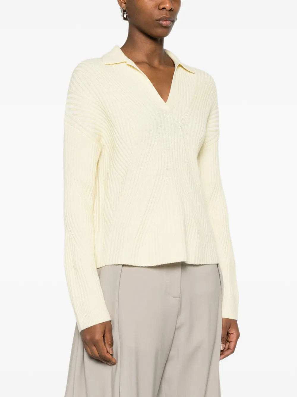  Bompard Two-tone Ribbed Polo Top - Neutrals 