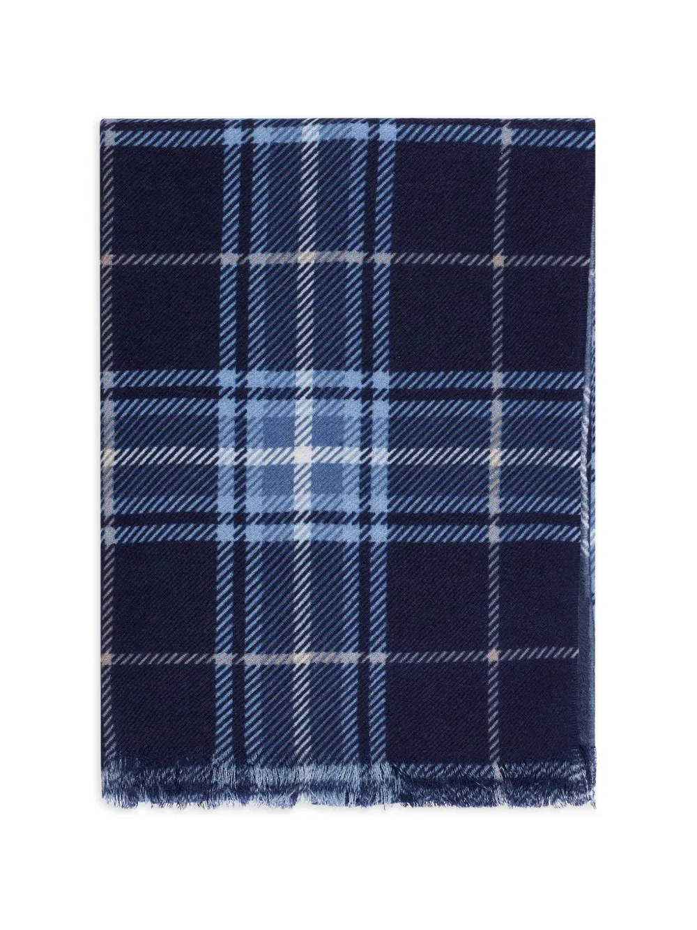 Bompard Tartan Fringed Scarf In Blue