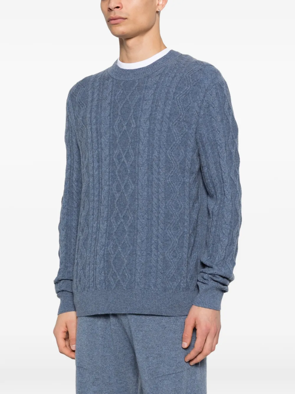  Bompard Cable-knit Crew-neck Sweater - Blue 