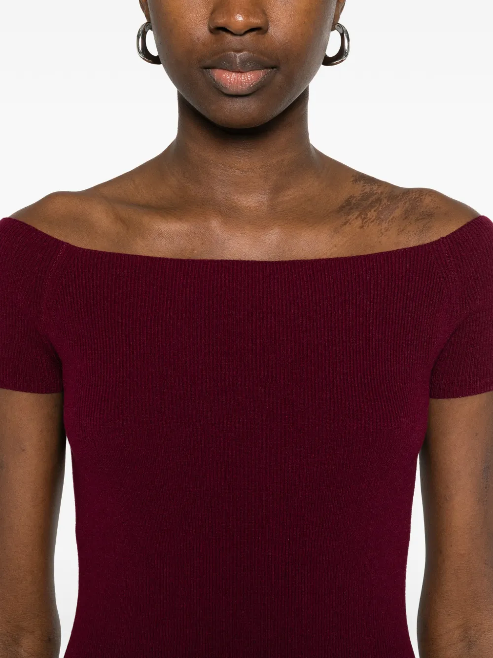 Bardot Flared Knitted Midi Dress