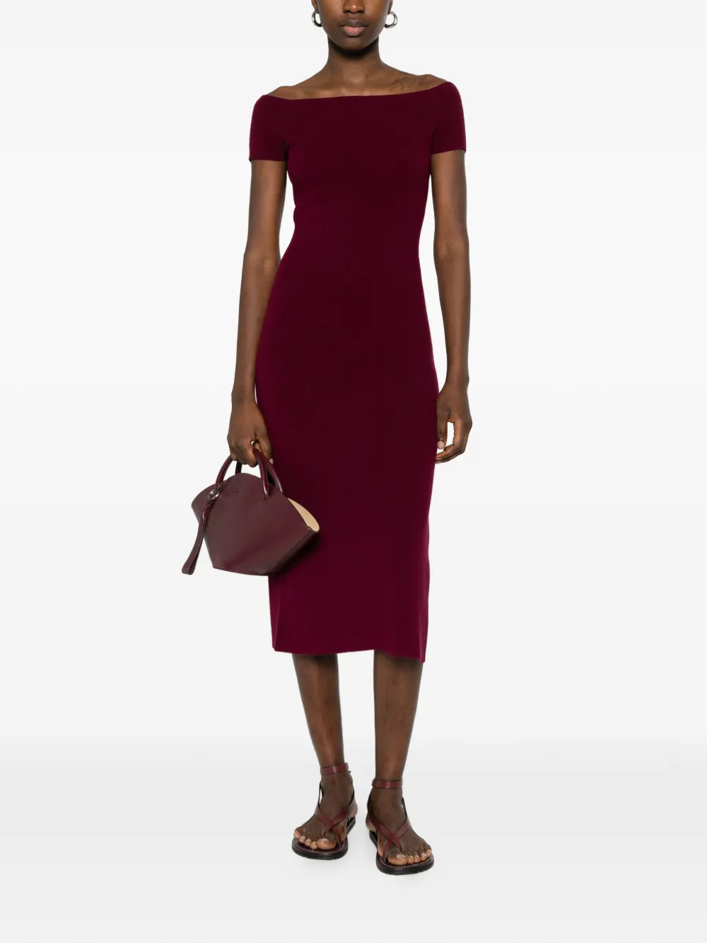 Bardot Flared Knitted Midi Dress