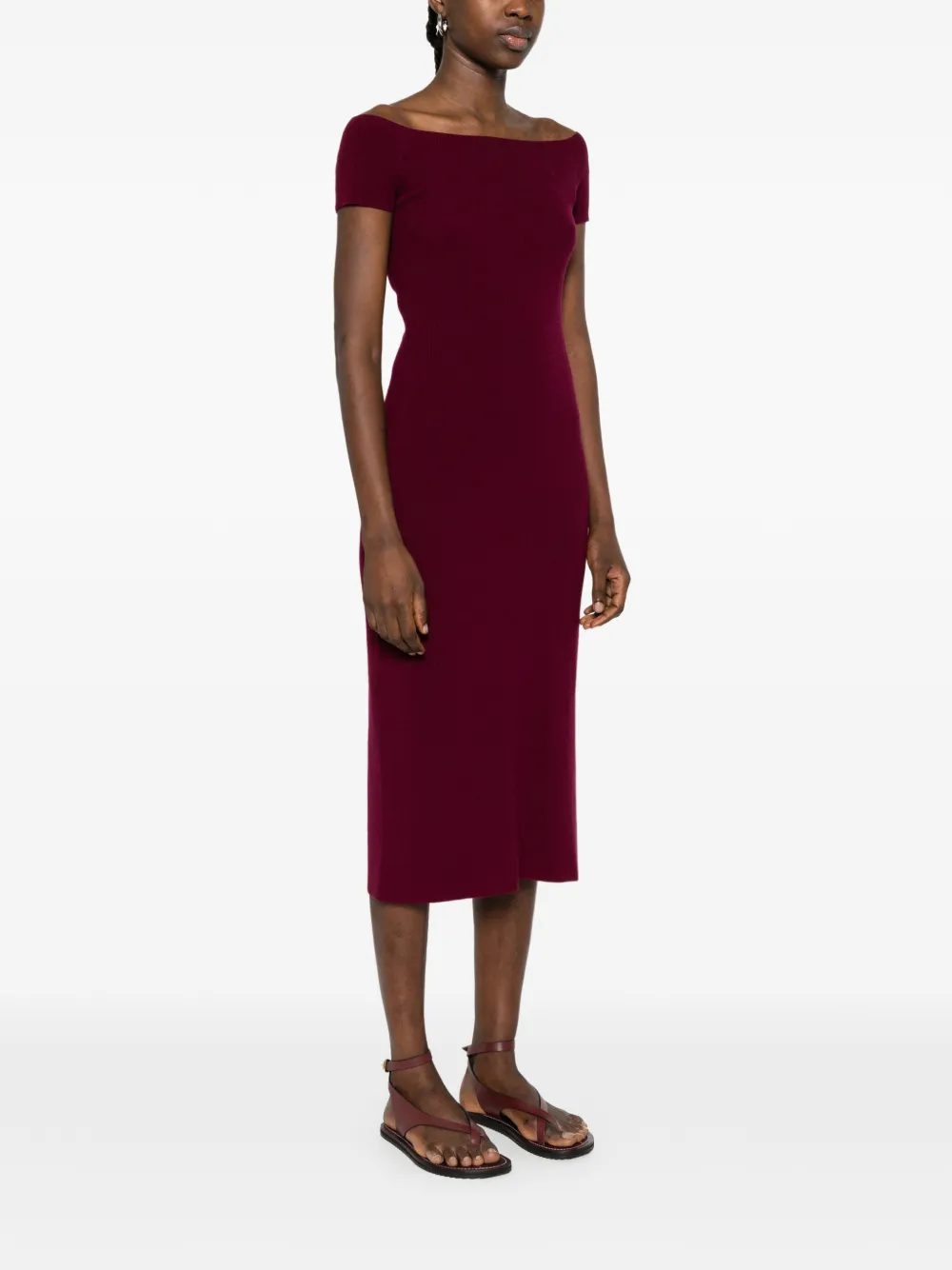 Bardot Flared Knitted Midi Dress