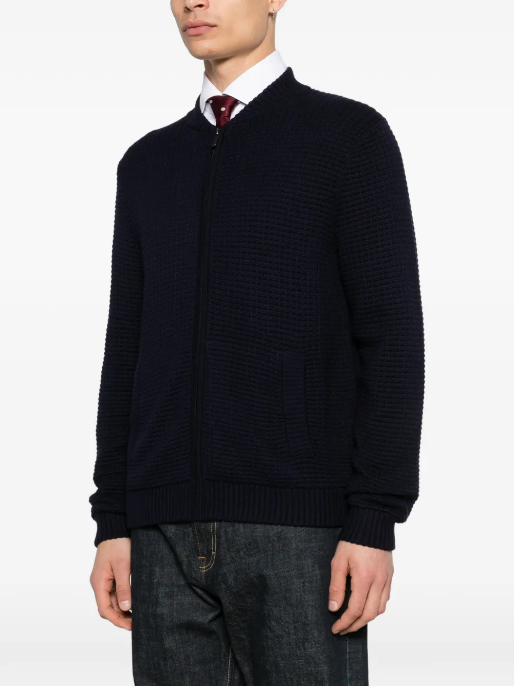 Waffle-Knit Zipped Cardigan