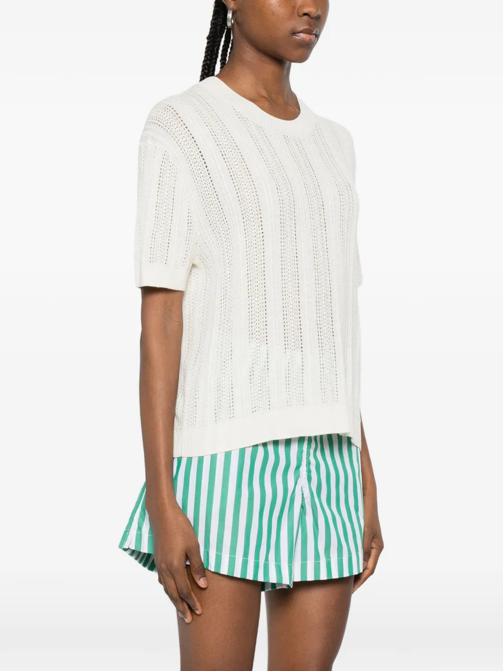 Pointelle Round-Neck Knitted Sweater