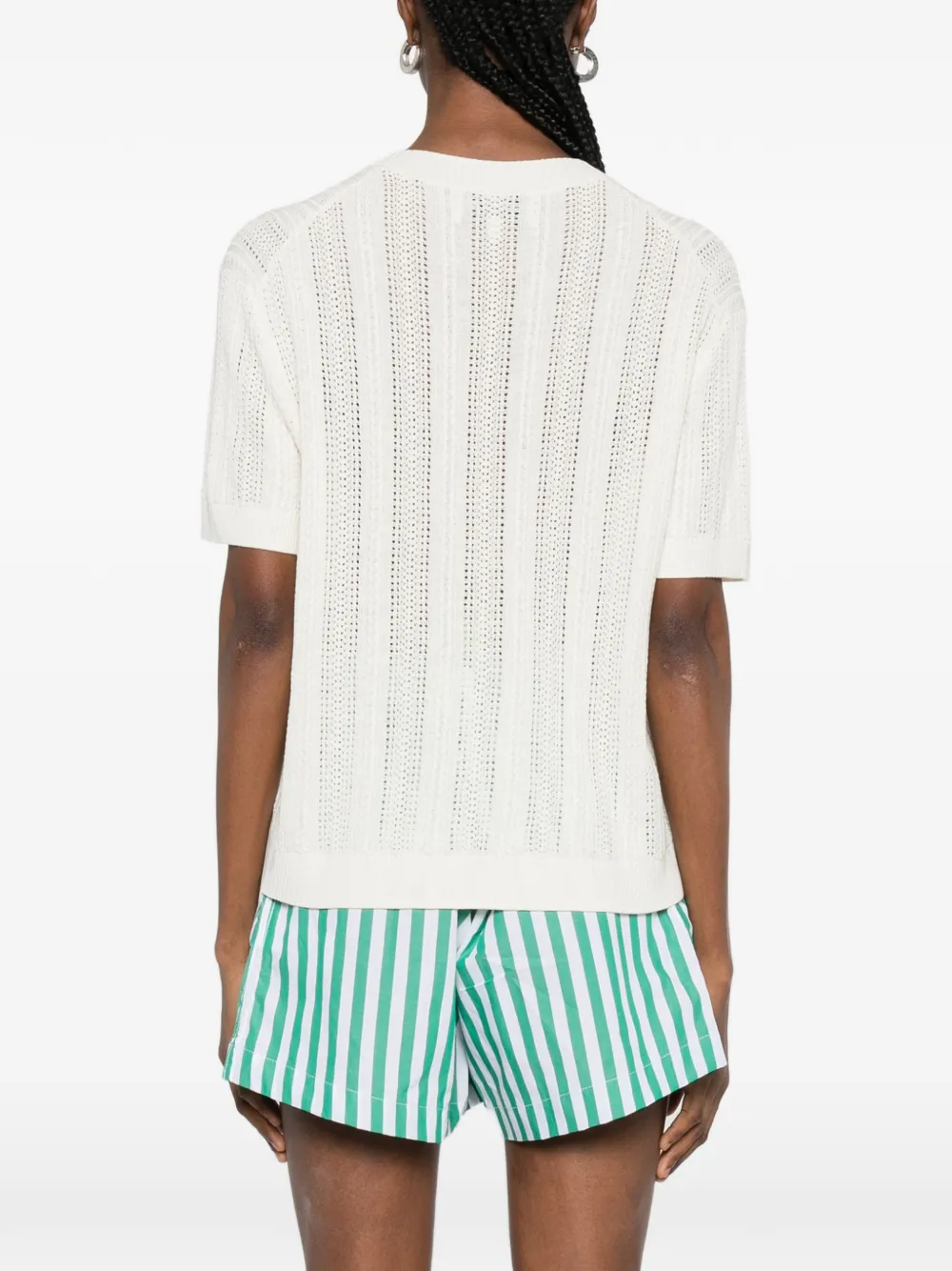 Pointelle Round-Neck Knitted Sweater