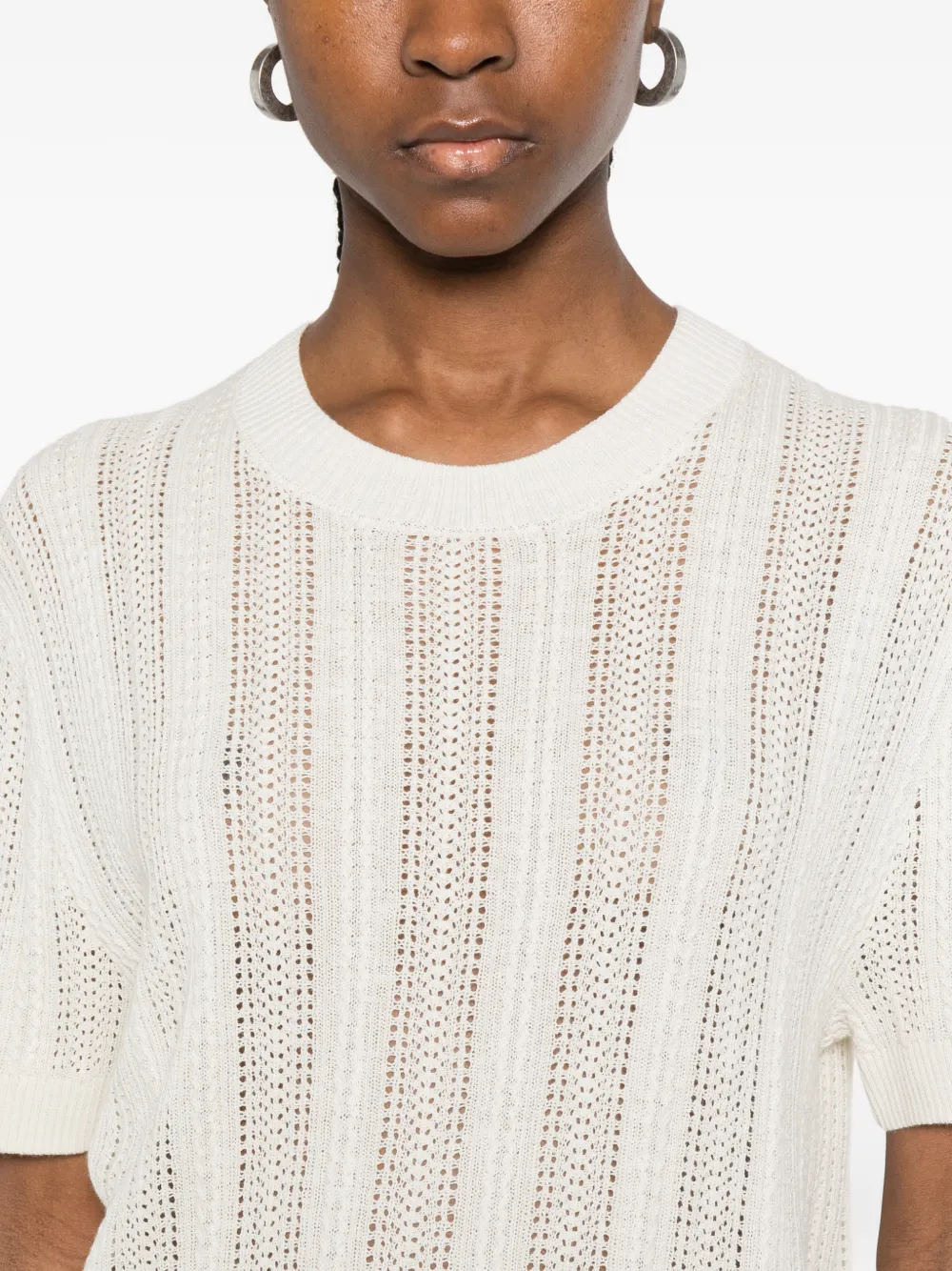 Pointelle Round-Neck Knitted Sweater