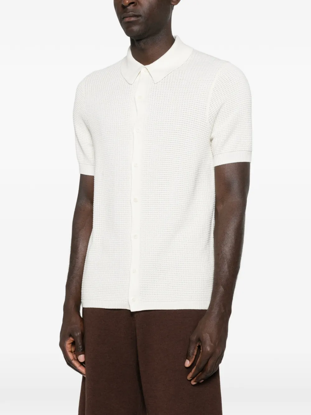  Bompard Waffle-knit Buttoned Polo Shirt - White 