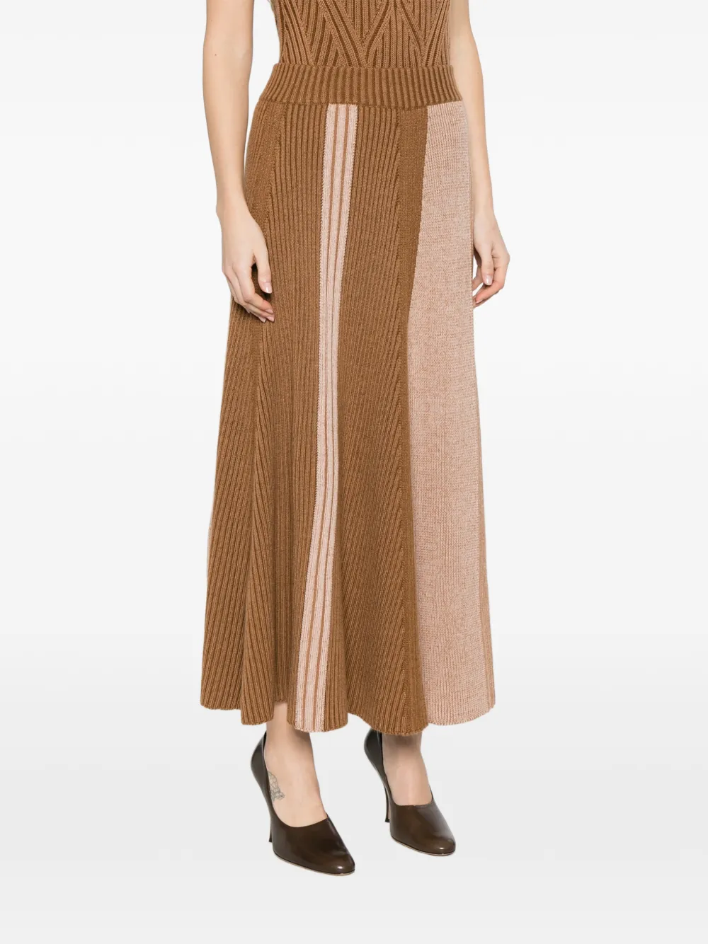  Bompard Patchwork Ribbed Skirt - Brown 