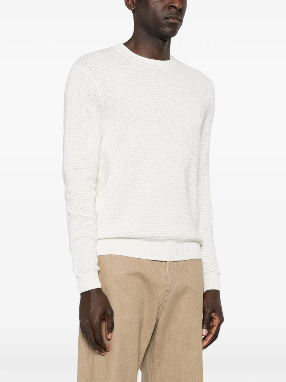  Bompard Waffle-knit Round-neck Sweater - White 