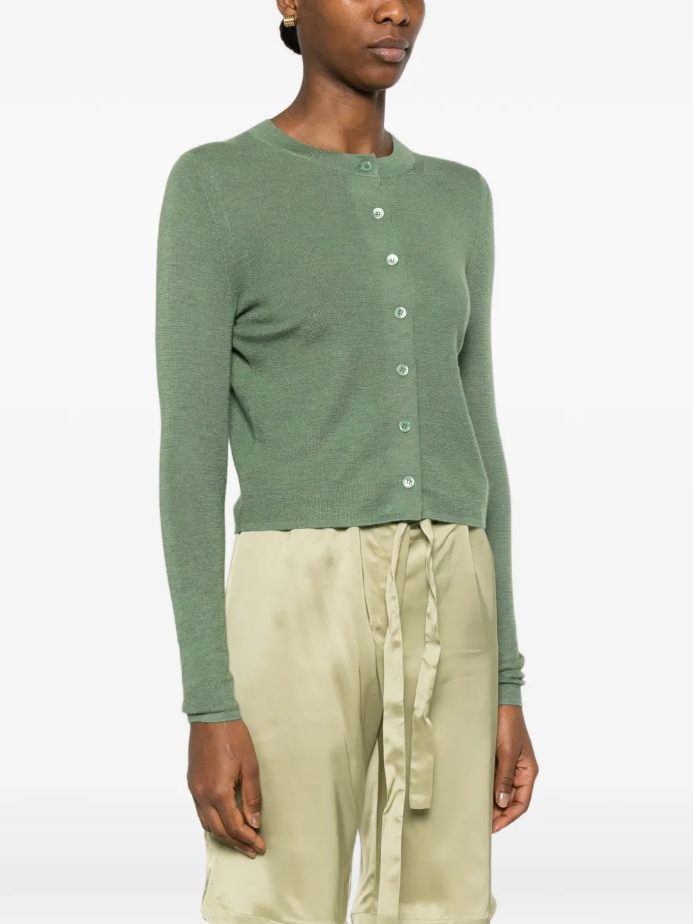  Bompard Button Cropped Cardigan - Green 
