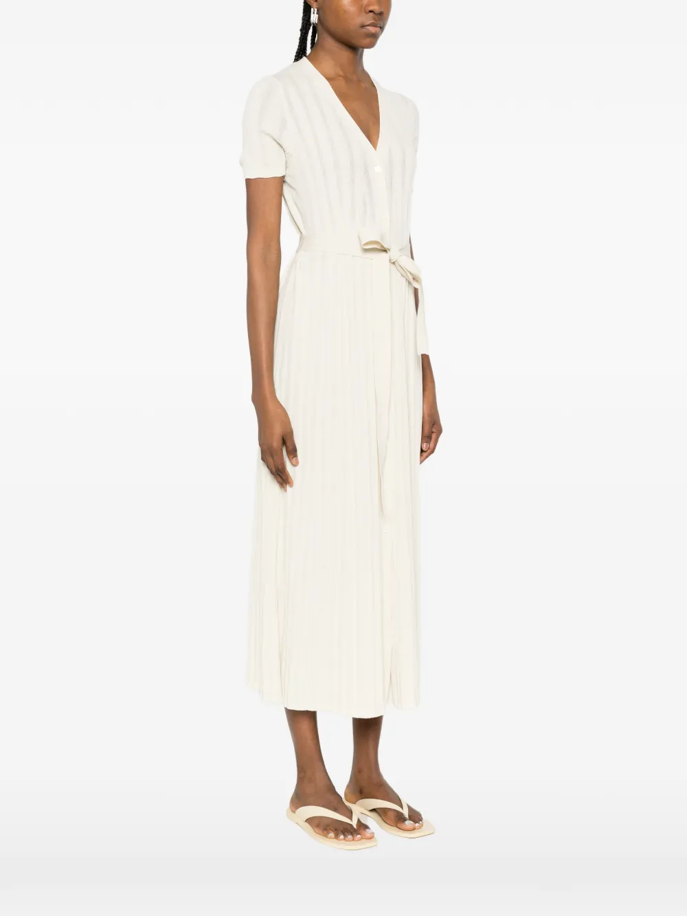  Bompard Ribbed Belted Knitted Midi Dress - Neutrals 