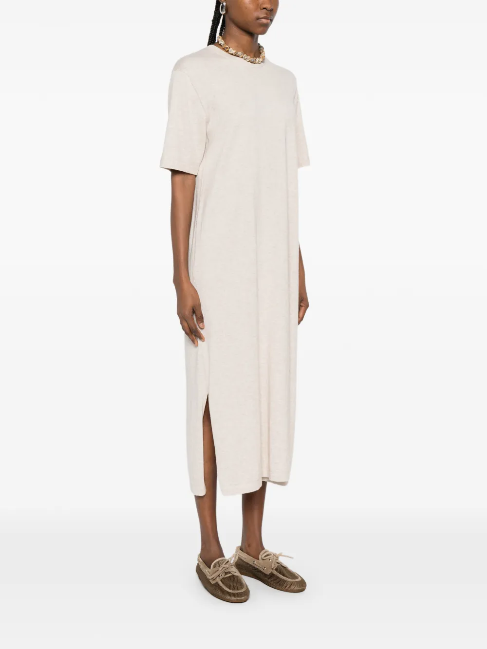  Bompard Side-slit Extrafine T-shirt Midi Dress - Neutrals 