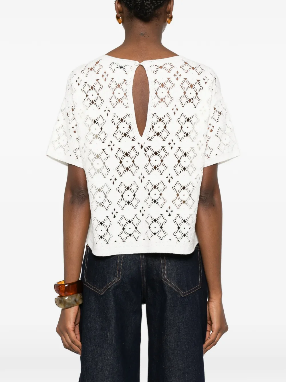 Bompard Openwork Crochet Blouse In White