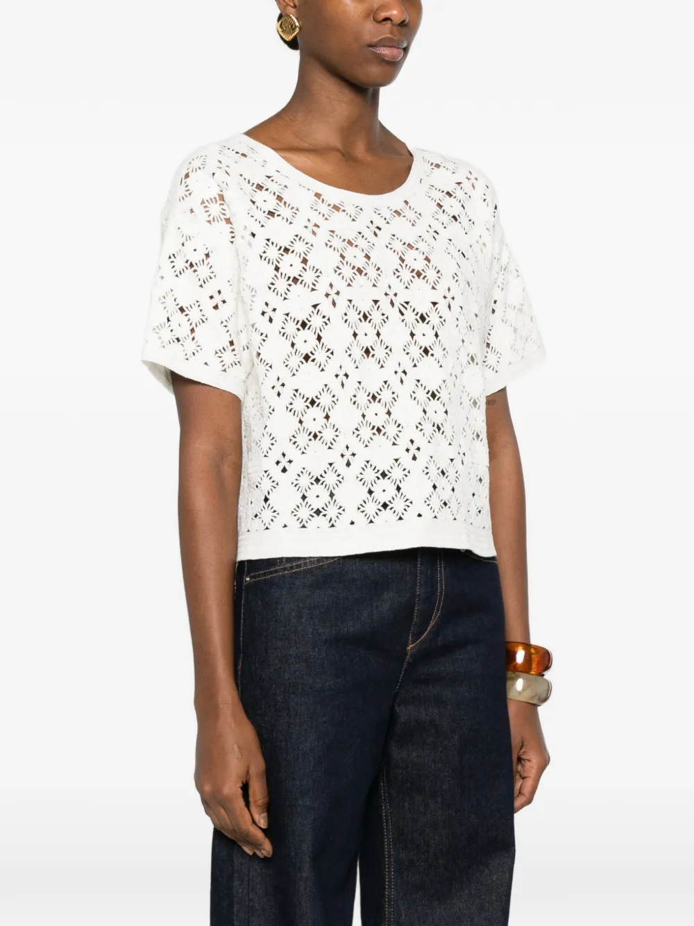 Bompard Openwork Crochet Blouse In White